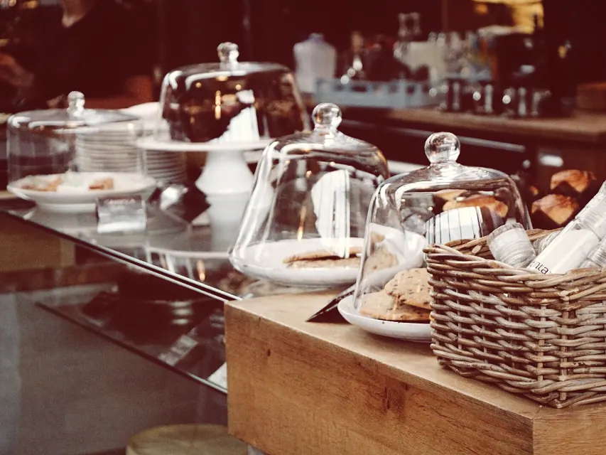 A bakery counter set for service, shot for a wholesale repositioning