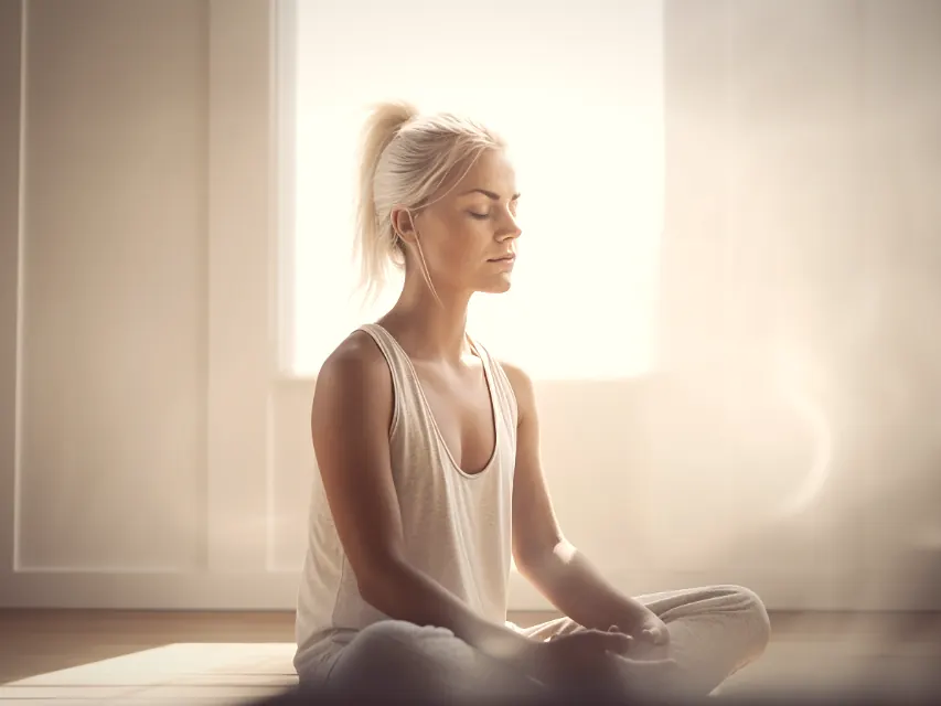 A practitioner sitting quietly in a studio, filmed for a series of explainers
